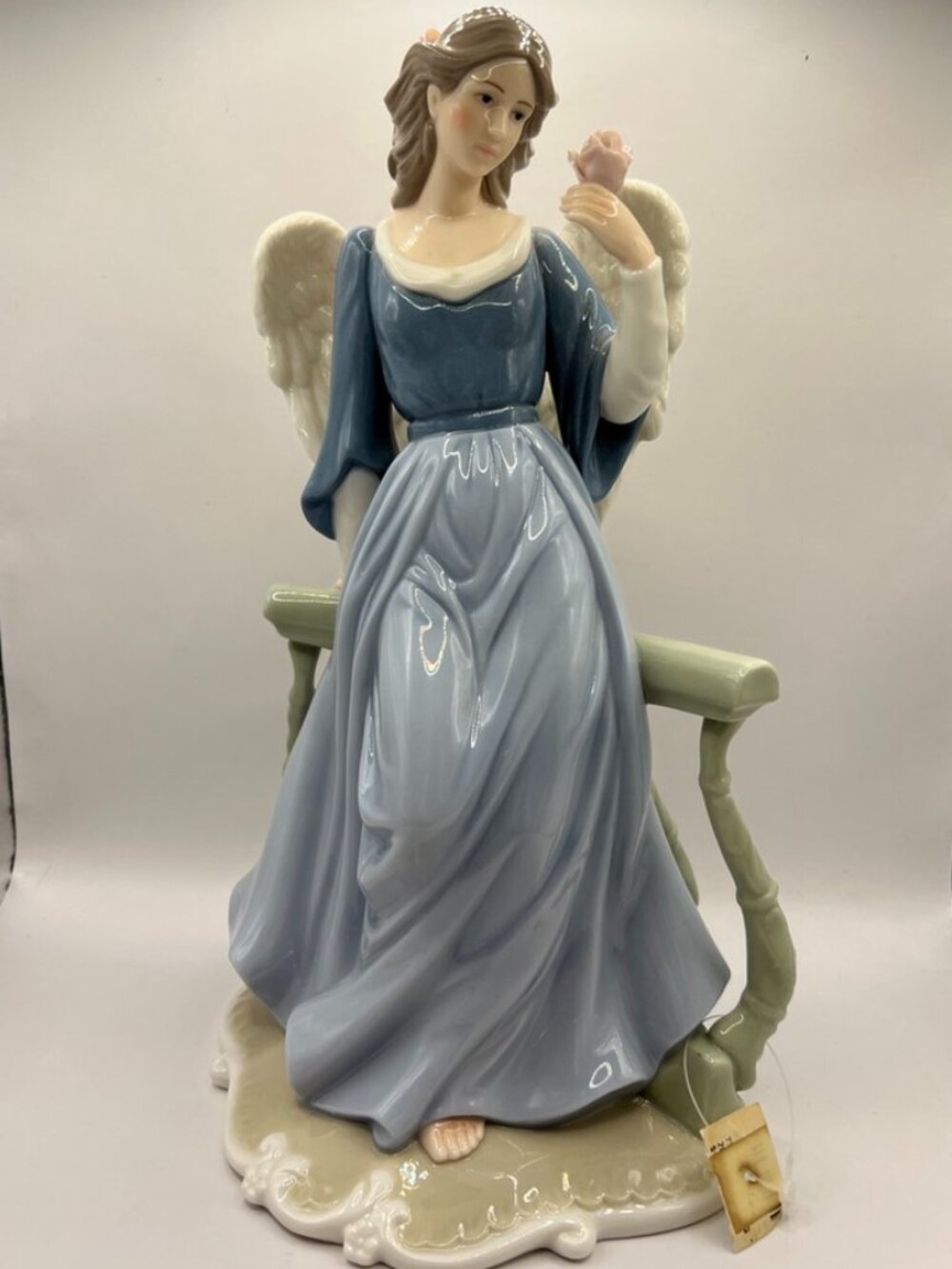 Vtg NWT O'Well Angel Leaning On Balcony 12.5" XL Blue & White 3D Rose MINT